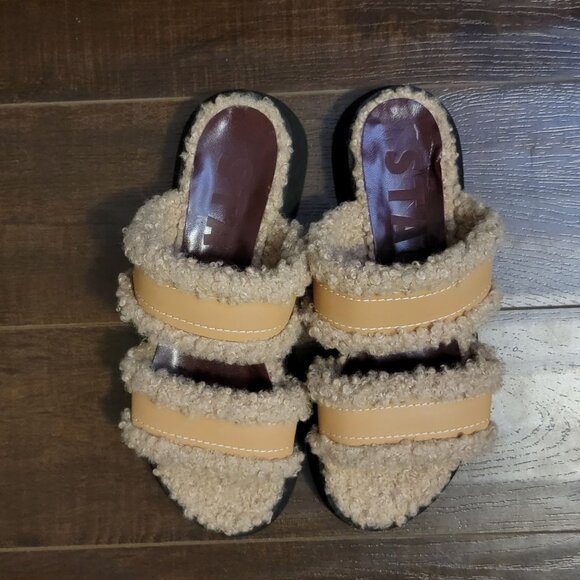 NEW STAUD Siesta Sandals Womens 9 Slides Faux Shearling Beige Platform Designer - Picture 3 of 11